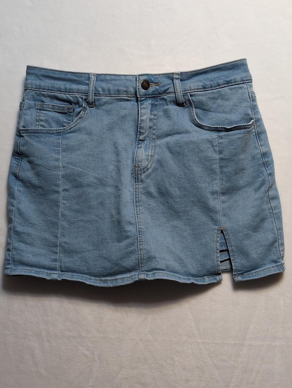 Luvamia Size Large Light Wash Denim Skort Mini Skirt Front Slit Built In Shorts